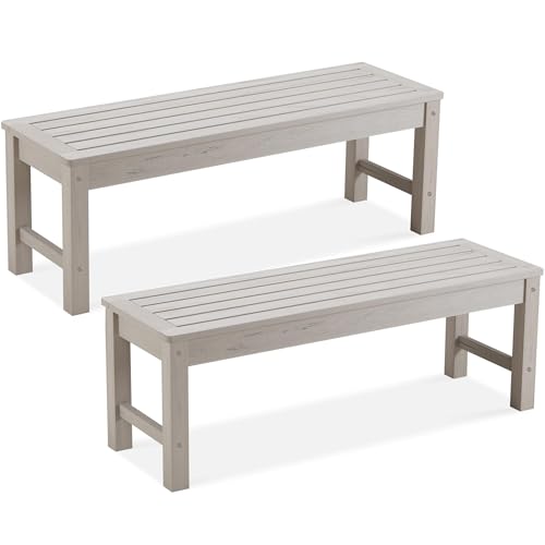 Psilvam 2-Person Outdoor Poly Lumber Patio Backless Bench, Fade-Resistant & Odor-Free Poly Lumber Patio Furniture, Weatherproof, Suitable for Garden, Porch and Park, 700 Lbs Support (2pcs, Grey)