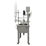 BREVELTION 30L Jacketed Glass Reactor, Single Layer Chemical Lab Reaction Vessel Device for Reaction Distillation Stainless Steel Bath Digital Display Adjustable Speed 60-600RPM