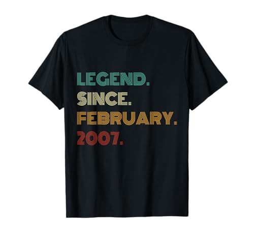 18 Years Old Legend Since February 2007 18th Birthday T-Shirt