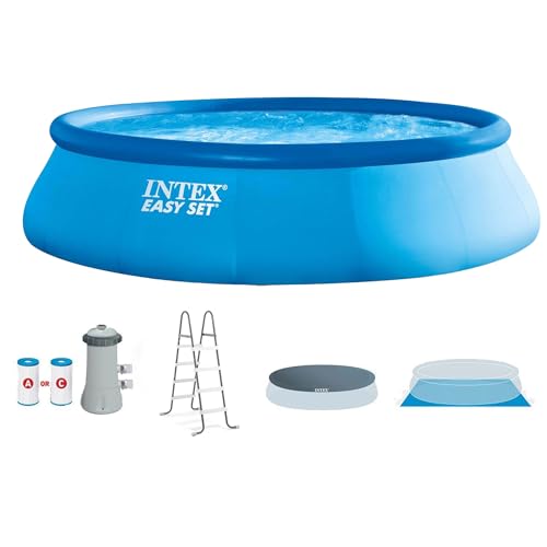 INTEX 28165EH Easy Set Inflatable Swimming Pool Set: 15ft x 42in – Includes 1000 GPH Cartridge Filter Pump – Removable Ladder – Pool Cover – Ground Cloth