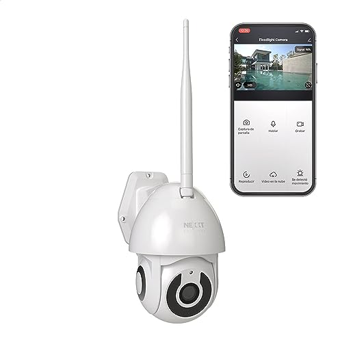 NEXXT 2K Outdoor PTZ Security Camera with Wi-Fi, Weather Resistant, 355° Coverage, Smart Motion Detection and Tracking, Two-Way Audio, Night Vision, Cloud Storage, Alexa, Wired | Camara de Seguridad