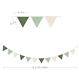 2 Sets of Sage Green Pennant Banner 24Pcs Nursery Garland Flags Olive Green Fabric Linen Triangle Streamers for Baby Room Decor Kids Jungle Safari Summer Birthday Baby Shower Boho Party Decorations