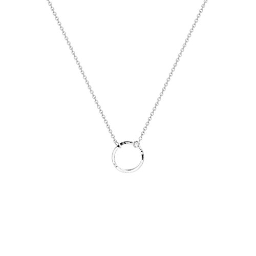 Fettero Pendant Necklace Sliver Hammered Open Karma Circle Pendant Platinum Plated Dainty Simple Jewelry for Women