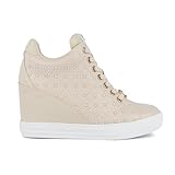 Juicy Couture Womens Wedge Sneakers High Top Womens Sneakers with Wedge, Wedgies Sneakers for Women-Jiggle Ivory/Pearls-8.5