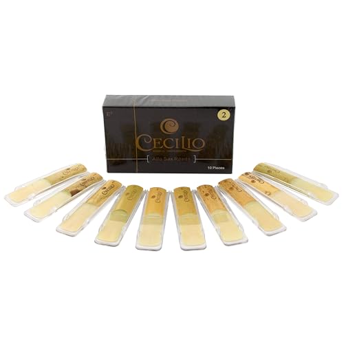 Cecilio Alto Saxophone Reeds 2.0-10 Pack with Individual Plastic Cases - Entry to Mid-Level - Beginner-Friendly