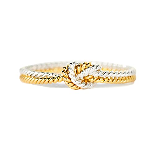 STORYJEWELLERY 925 Sterling Silver Rings for Women, Two Tone Knot Rings for Women, Dainty Gold and Silver Mixed Metal Ring, Mixed Metal Jewelry, Unique Gifts for Mom Daughter Sister or Friend, Size 7
