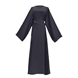 Kaftan Abayas for Women Muslim Dress Dubai One-Piece Full Cover Ethnic Eid Dress Elegant Belted Pleated Long Dress Muslim Clothes for Men Ramadan Mosque Dress for Women Moroccan Jalaba Men Dark Gray