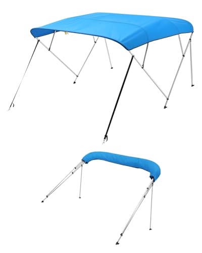 VEVOR 4 Bow Boat Bimini Tops, 600D Polyester Canopy with Aluminum Alloy Frame, Waterproof & Sun Shade Boat Awning Canopy with Storage Bag, 2 Support Poles, 4 Straps, 96"Lx(73"-78")Wx54"H, Pacific Blue