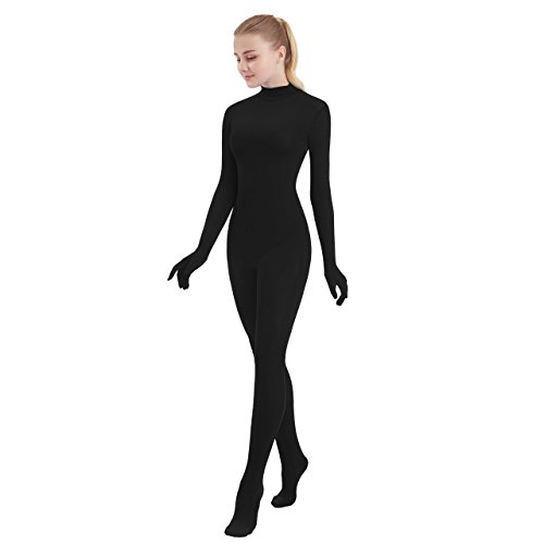 SUPRNOWA Women's Jumpsuit Bodycon Full Body Unitard Long Sleeve Bodysuit with Zipper Comfortable Spandex One-Piece Dance Costume (Small, Black)