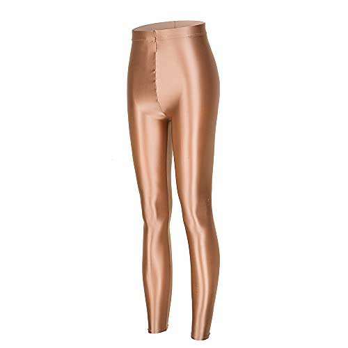 LEOHEX Satin Glossy Opaque Pantyhose Sexy Stockings Shiny Yoga Leggings Sport Women Fitness Japanese High Waist Tights (Nude Color, M)