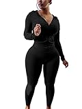 PINSV Women Two Piece Outfits Workout Sets Bodycon Tracksuit Long Sleeve Zip Up Hoodie Jacket Jogger Matching Sweat Pants Set Black XL