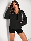 AUTOMET Womens Sweatshirts Half Zip Cropped Pullover Fleece Quarter Zipper Hoodies 2025 Fall Fashion Outfits Clothes Black Small