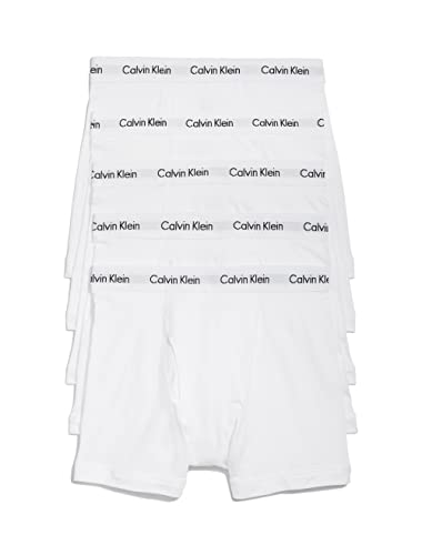 Calvin Klein Men's Cotton Stretch 5-Pack Boxer Brief, 5 White, Large