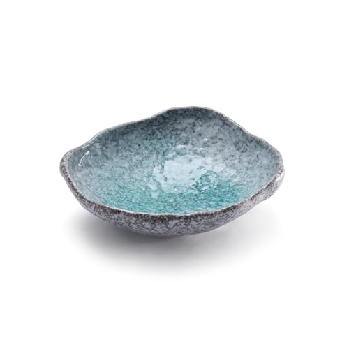 VOMANA Ceramic Decorative Dish, Irregular-edge Stoneware Centerpiece Dish for Coffee Garden Home Entryway Table, Key Bowl, Fruit Bowl, Handcrafted Gift Décor (10 inch White and Green)