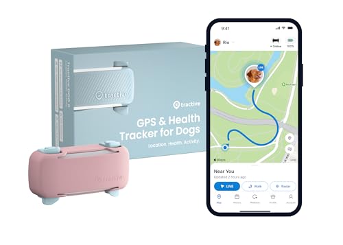Tractive GPS Dog Tracker (2025 Release) Real-time Pet Location Tracker | Health & Wellness Alerts | Virtual Fence for Dogs | Bark Monitoring (Mint w/Pink Cover)