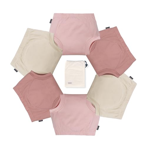 EZ Moms 6 Packs Toddler Potty Training Underwear for Girls 6 Layer Reusable Toilet Training Pants Size 7 Strong Absorbent Thick Padded Underwear Kid Confident Toddler Panties with Potty Sticker Chart