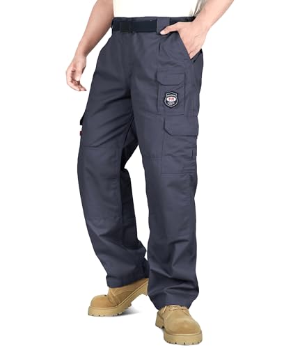BOCOMAL Men's FR Cargo Pants Fire Resistant Pants Midweight 7.5oz 100% Cotton Gray Elastic Waist Pants