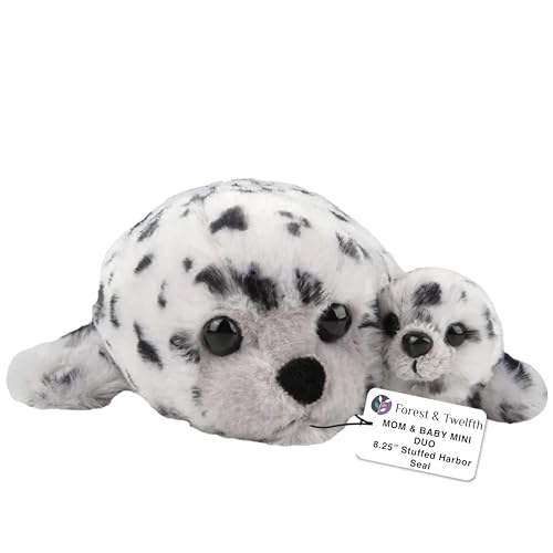 Mom-Baby Mini Harbor Seal, Stuffed Animals for Boys and Girls, Ocean Theme Baby Shower Decorations, Nursery Décor Zoo Animals for Toddlers, Stuffed Seal Realistic Toys, Soft Plush Toy (Harbor Seal)