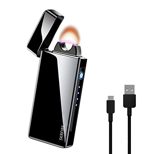 SKRFIRE Windproof Pulsed Flame Electric Lighter Plasma-Flame Arc Rechargeable USB Lighters Multi-Function Flame Lighters with Battery Indicator (Black)