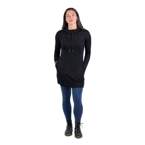 Women's Merino Wool Hoodie Dress By Woolly | RWS Certified | Warm, Soft, Seattle Designed - Black - M