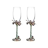 SUQ I OME Enamel Wine Crystal Champagne Flutes Glasses Set of 2, Decorative Enamel Champagne Glasses, Gifts for Brides and Grooms, Wedding, Valentine, Anniversary, Birthday