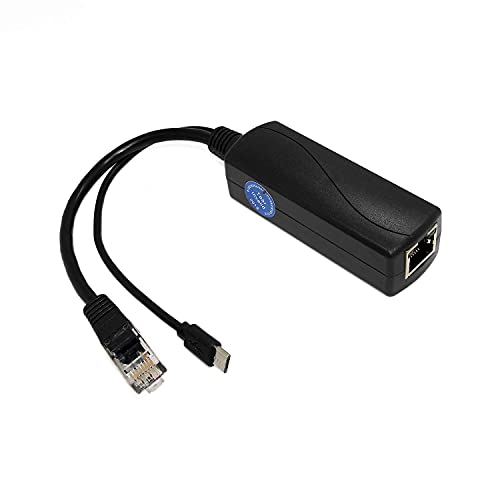 Gigabit Micro USB PoE Splitter 5V 3A, IEEE 802.3af/at Standard 10/100/1000Mbps for Raspberry Pi 4, Tablets, Dropcam Power Over Ethernet USB Splitter Adapter (USB0503G Black)