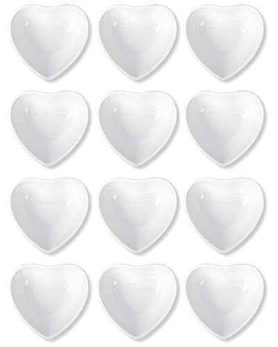 Dellling 12-Piece Heart-Shaped Dipping Bowls Set, Mini Serving Dishes for Sushi, Ketchup, BBQ and More - 1oz, White