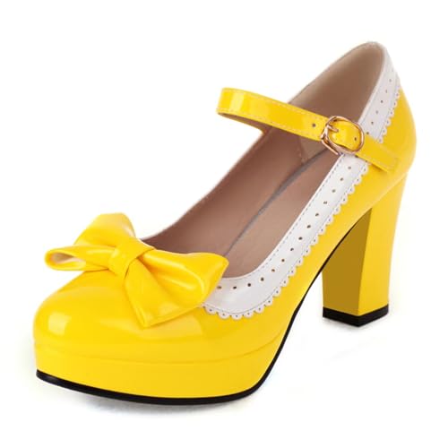 FOREADA Mary Jane Heels for Women Bow Lolita Platform High Heels Kawaii Shoes Dress Round Toe Pumps