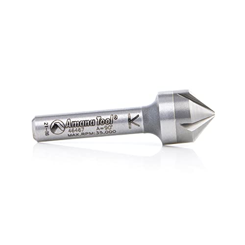 Amana Tool 46467 CNC Solid Carbide 90 Degree Angle x 1/2 D x 1/4 CH x 1/4 SHK x 1-3/4 Inch Long, 5 Flute Countersink and Chamfer Router Bit