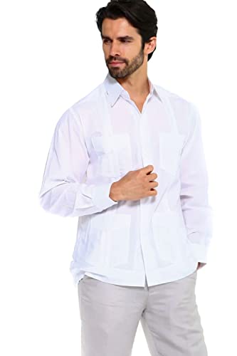 Mojito Collection Men's Guayabera Shirt Premium 100% Linen Long Sleeve White M