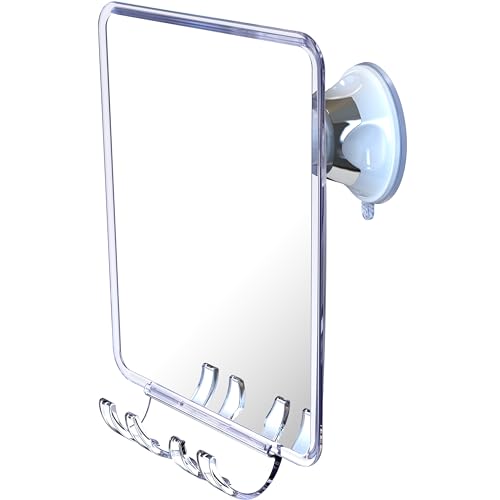 Luxo Shower Mirror, Shower Mirror fogless for Shaving with a Removable Razor Holder - Shaving Mirror for Shower with a Powerful Suction Cup - Shatterproof fogless Mirror for Shower (White)
