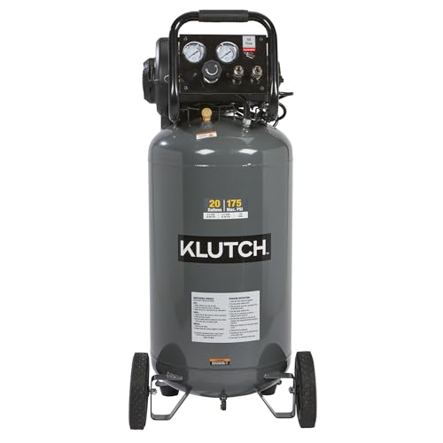 Klutch Portable Air Compressor, Workshop Air Compressor With Oil-Less Pump, 2 HP Motor, Thermal Overload Protection, Rubber Foot Stabilizers, 20 Gallon Garage Air Compressor