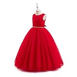 Glamulice Classic Red Dresses for Girls Long A Line Wedding Bridesmaid Pageant Dress Tulle Rhinestone Party Gown Little Girl Holiday Elegant Princess Vintage Dance Formal Ball Gown Christmas Red 7 8