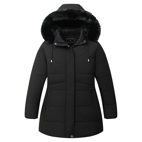 KAIDER Women's Plus Size Winter Coat Waterproof warm Down Coat Detachable Hooded Parka Jacke