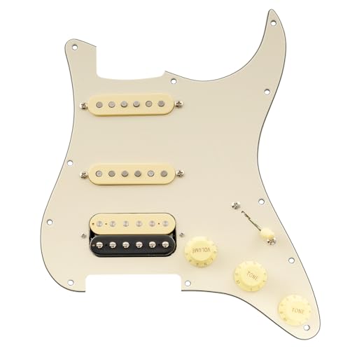 Musiclily Pro Auto-Split HSS Loaded Pickguard ST Prewired Pickguard with Artec Alnico 5 Single Coil Humbucker Pickups for American/Mexico Import Squier Strat Electric Guitar, 3ply Cream