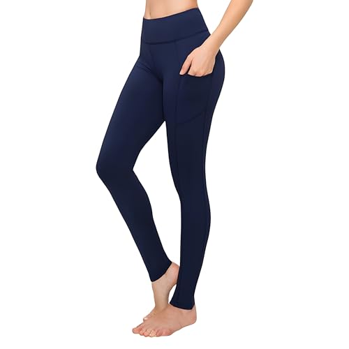 SATINA Navy Blue Leggings with Pockets for Women - High Waisted Yoga Pants - Buttery Soft and Stretchy Fabric - Full Length and Capri Options Available - Tummy Control - For Gym, Running and Daily Use