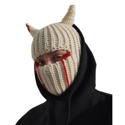 Funny Horns Creative Knitted Beanies Warm Full Ski Windproof Balaclava Hat for Men Women