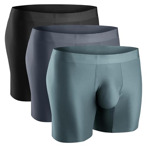Real Men 7in Nylon Boxer Briefs B Pouch Lrg 3pk Blk/Hthr Gry/Slt Grn Mens Sexy Underwear Mens Bulge Enhancing Sexy Men Underwear Boxer Briefs With Pouch