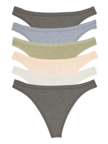 Felina | Organic Cotton Thong for Women | 6-Pack (Birchwood, X-Large)