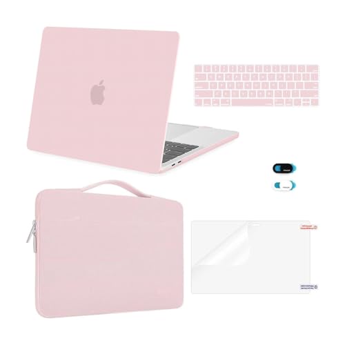 MOSISO Compatible with MacBook Pro 13 inch Case M2 2025, 2024, 2023-2016 A2338 M1 A2251 A2289 A2159 A1989 A1708 A1706, Plastic Hard Case&Bag&Keyboard Skin&Webcam Cover&Screen Protector, Rose Quartz