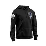 Patriotic Thin Blue Line USA Skull Flag Police Hoodie Sweatshirt (Black, L)