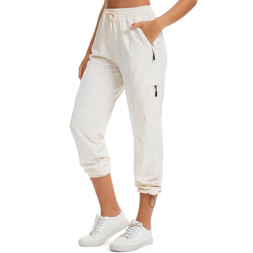 Women's Hiking Cargo Pants Quick Dry UPF50+ Outdoor Pants for Women Fishing Safari Travel Pants with Pockets,6608,Light Beige,L