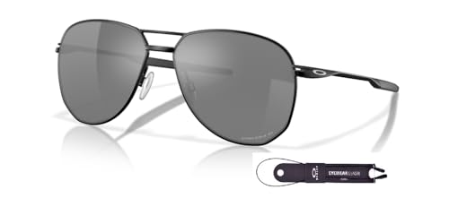 Oakley Contrail OO4147 414704 57MM Satin Black/Prizm Black Polarized Aviator Sunglasses for Men + BUNDLE Accessory Leash + BUNDLE with Designer iWear Eyewear Kit