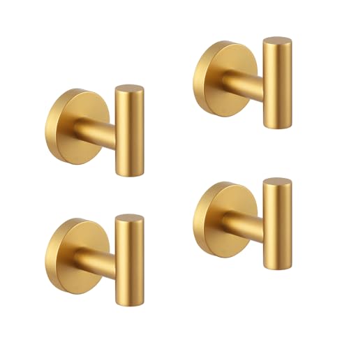 GERZWY Gold Stainless Steel Towel Hook Wall Mounted Robe Hook Heavy Duty Coat Hook Luxury Hooks for Bathroom Hotel 4 Pack AG1307B-BE