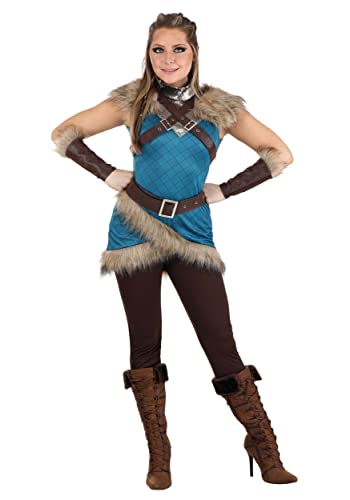 Fun Costumes Adult Women's Valhalla Viking Warrior Costume, for Nordic Mythology, Fantasy Renaissance Cosplay & Halloween - Large, Blue
