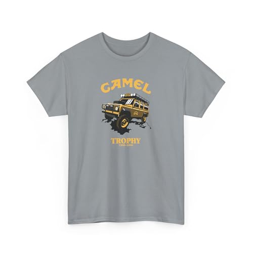 Retro Camel 4x4 Overland T-Shirt, Vintage Expedition Tee with Defender Truck – Great for Off-Road Dads (US, Alpha, Large, Regular, Regular, Gravel)