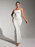 EYNMIN Women's Bodycon Maxi Dress Spaghetti Strap Sleeveless Elegant Long Formal Wedding Guest Dresses White M