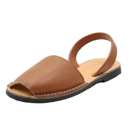 Classic Comfortable Flat Sandals for Women, Dressy Soft Leather Peep Toe Sandals for Women, Versatile Casual Slip-on Flats - Dark Camel