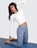 CRZ YOGA Butterluxe Womens Long Sleeve Crop Yoga Shirts Slim Fit Cropped Workout Tops Athletic Casual Basic Tight Shirt White Small