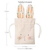 Cheerland Bunny Gift Bag Bunny Birthday Decoration for Easter Kids Party Baby Shower Linen Sweet Candy Beige Drawstring Bags Garden Tea Party Favors Decorations Supplies - Pack of 6